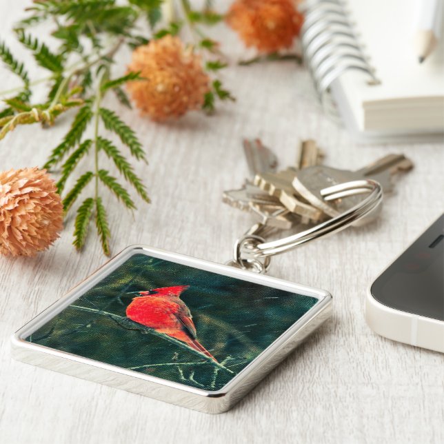 Chaveiro Cardeal de inverno em nevasca - Avançado (Lateral)