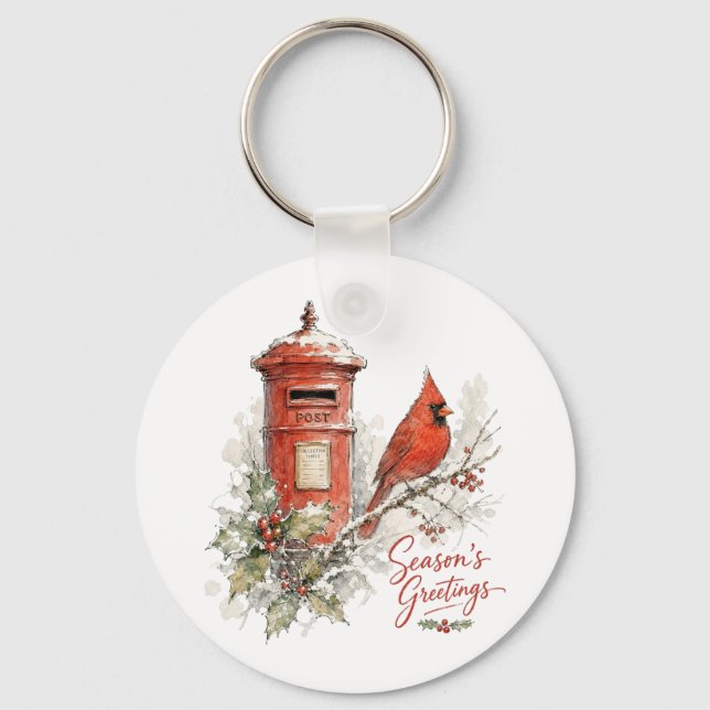Chaveiro Cardinal de Natal e Caixa Postal Vermelha (Frente)