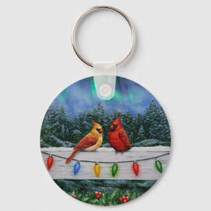 Chaveiro Cardinhos e Luzes de Natal Neve de inverno