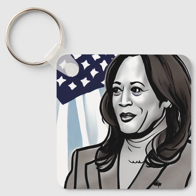Chaveiro Caricatura da Política de Kamala Harris (Frente)