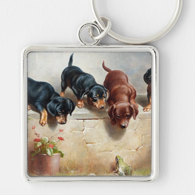 Chaveiro Carl Reichert Curioso Dachshund Puppies e um Sapo (Frente)