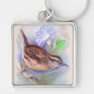 Chaveiro Carolina Wren com Flores da Glória da Manhã