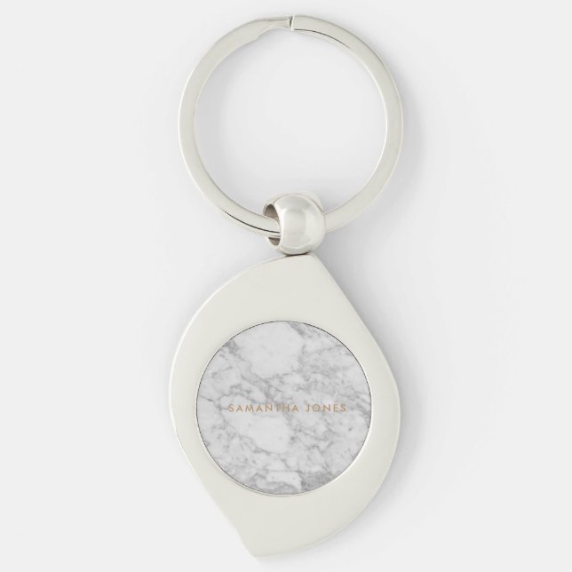 Chaveiro Carrara Branca Marble Clássico Dourado Personaliza (Frente)