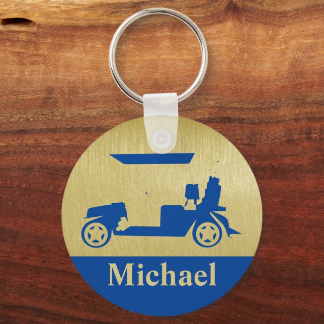 Chaveiro Carrinho de Golfe Divertido Único com Nome de Golf (Frente)