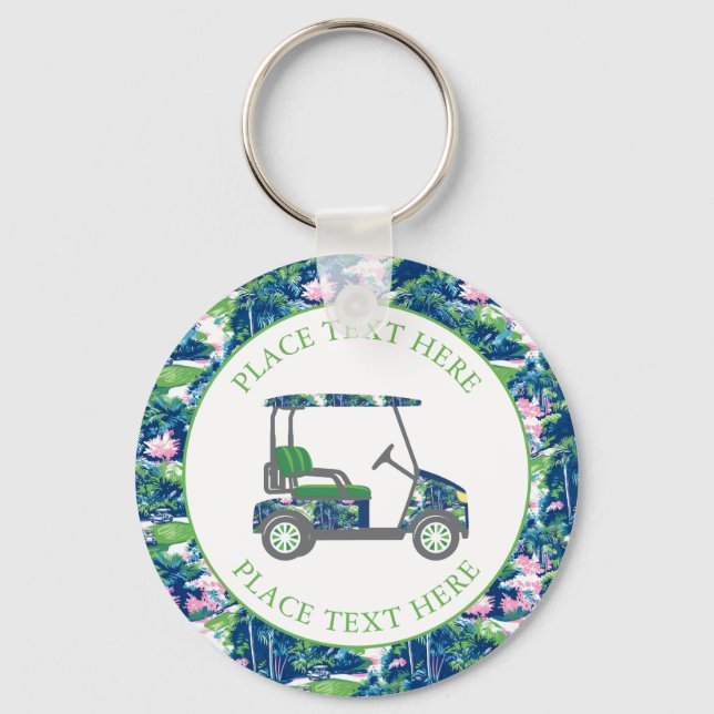Chaveiro Carrinho de Golfe Estampa Preppy (Frente)