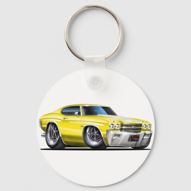 Chaveiro Carro Amarelo-Branco Chevelle 1970 (Frente)