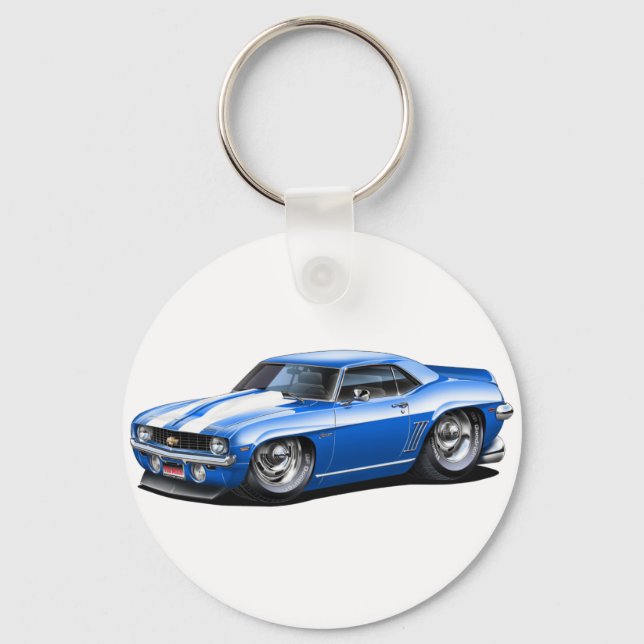 Chaveiro Carro Azul-Branco Camaro SS 1969 (Frente)
