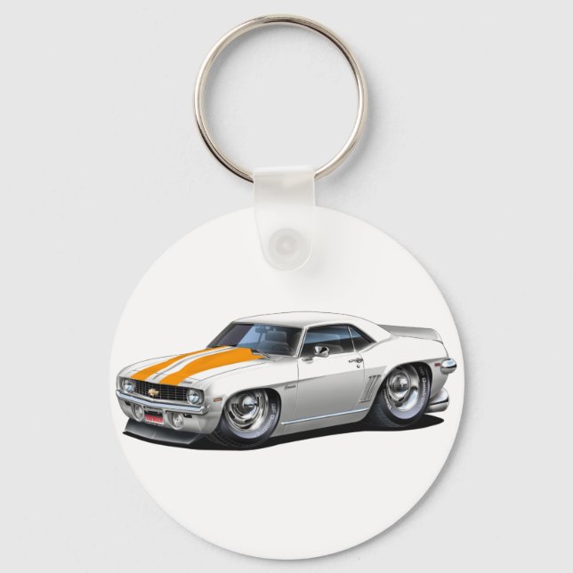 Chaveiro Carro Branco-Laranja Camaro SS 1969 (Frente)
