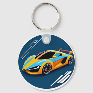 Chaveiro Carro Esportivo Amarelo em Fundo Azul