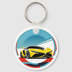 Chaveiro Carro Esportivo Amarelo em Ilustração Moderna Redo