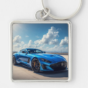 Chaveiro Carro Esportivo Azul Elegante Sob um Céu Nublado V