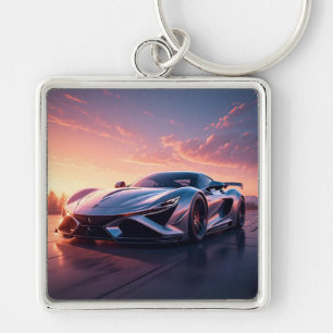 Chaveiro Carro Esportivo Elegante Dirigindo ao Pôr do Sol C
