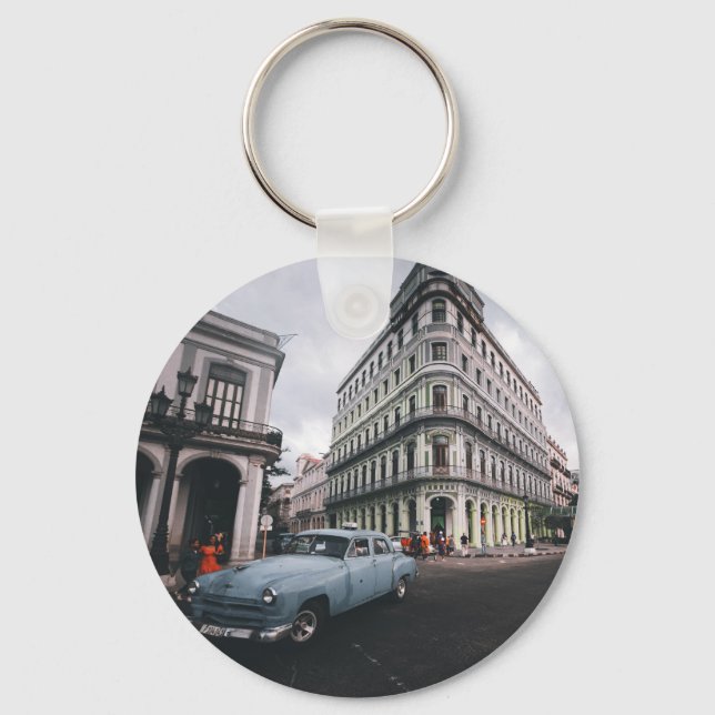 Chaveiro Carro vintage Clássico Azul Cityscape (Frente)