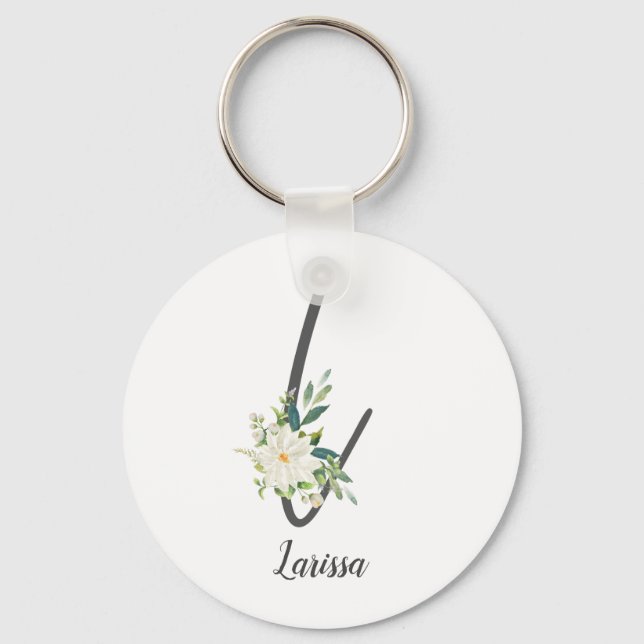 Chaveiro Carta L e floral personalizada (Frente)