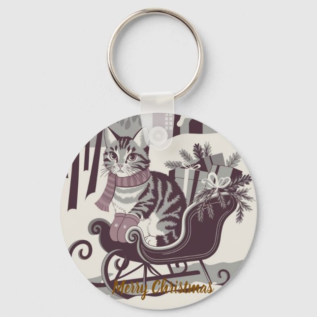 Chaveiro cartão de natal de gato (Frente)