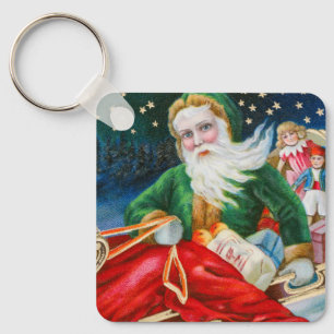 Chaveiro Cartão postal de Natal vintage retrô do Papai Noel