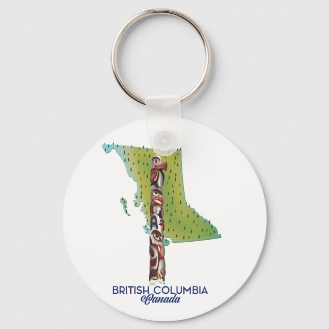 Chaveiro Cartaz de mapa da Colômbia Britânica Canadá. Café  (Frente)