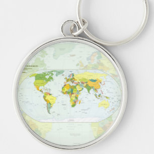 Chaveiro Cartaz do Atlas Político do Mapa Mundial: Decoraçã