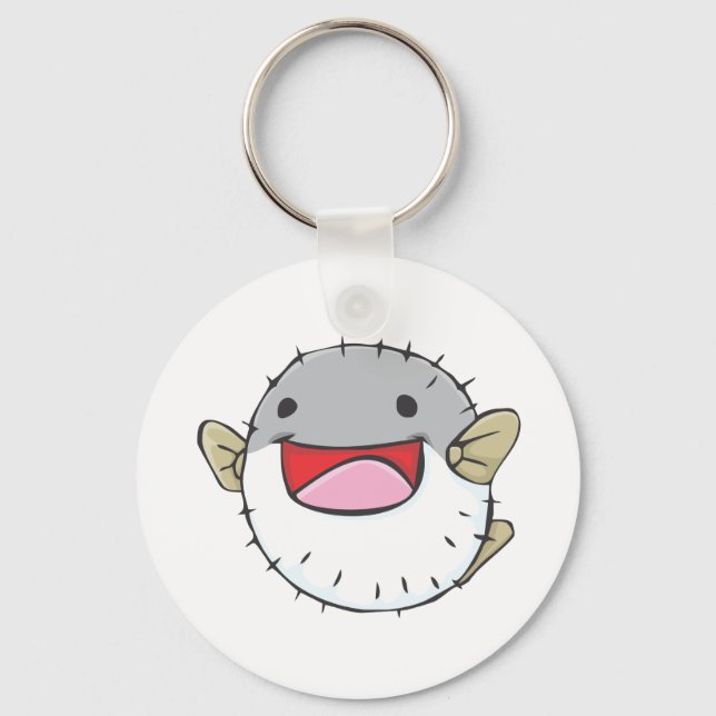 Chaveiro Cartografia de Pufferfish Feliz (Frente)