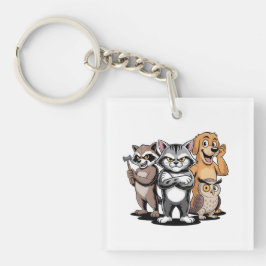 Chaveiro Cartoon Animal Team Character Illustration
