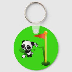 Chaveiro Cartoon Baby Panda Bear Golfing sobre o Verde