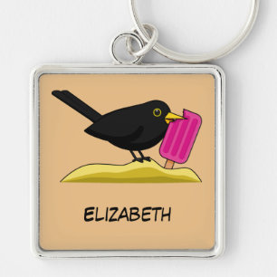 Chaveiro Cartoon Blackbird Eating Sorvete Adicione seu no