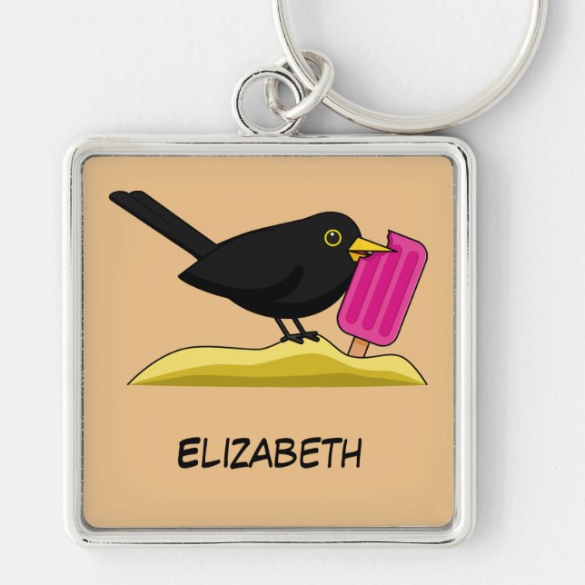 Chaveiro Cartoon Blackbird Eating Sorvete | Adicione seu no (Frente)