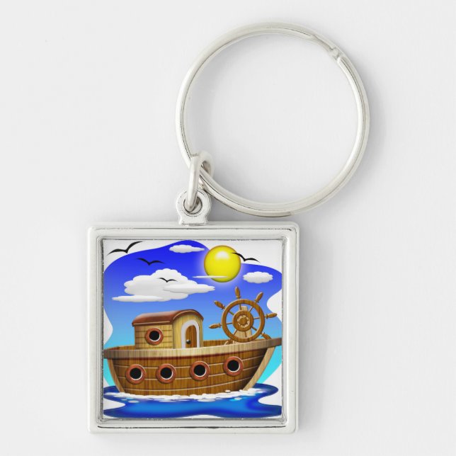 Chaveiro Cartoon de Barcos de Pesca (Frente)