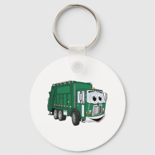 Chaveiro Cartoon de Caminhão de Lixo Verde Sorridente