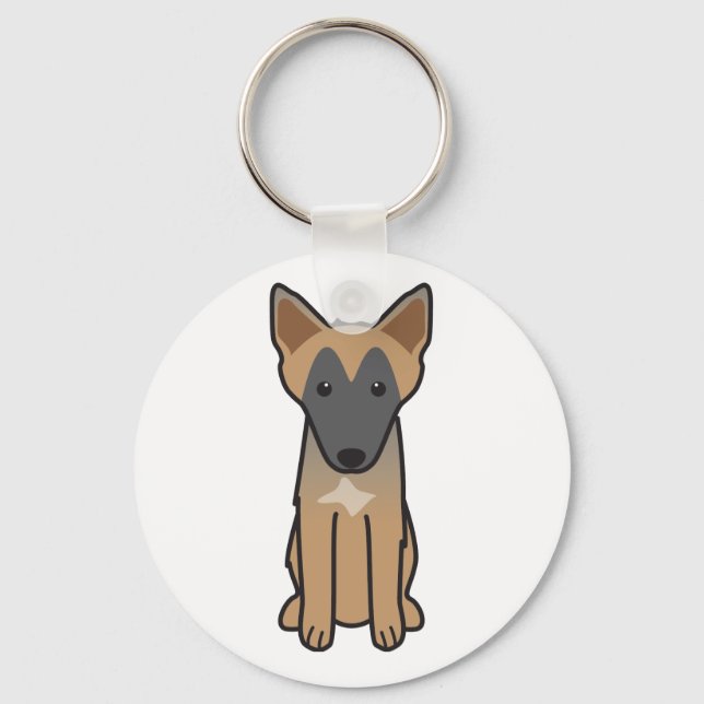 Chaveiro Cartoon de Cão Malinois Belga (Frente)