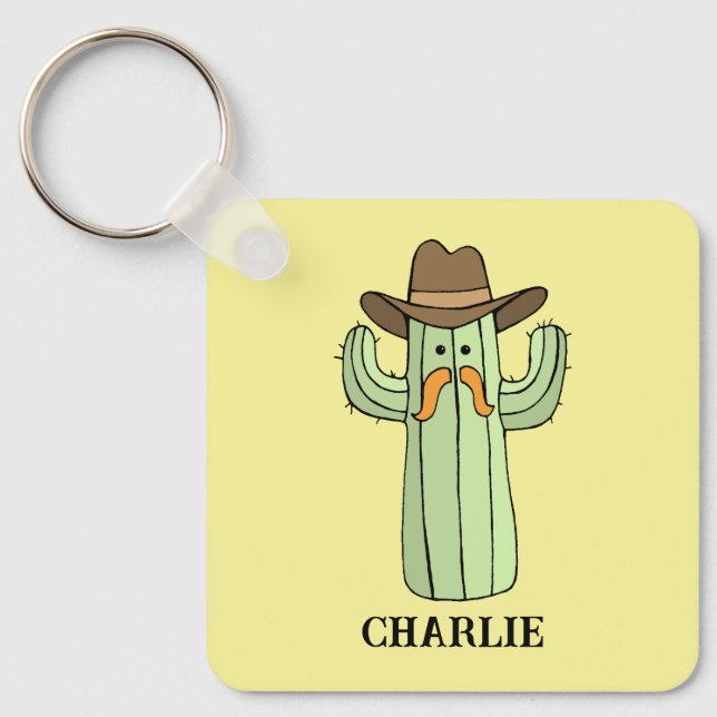 Chaveiro Cartoon de Cowboy Cactus Personalizado (Frente)