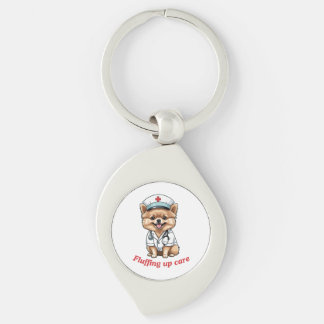 Chaveiro Cartoon de Enfermeira com Design de Cão Pomerano