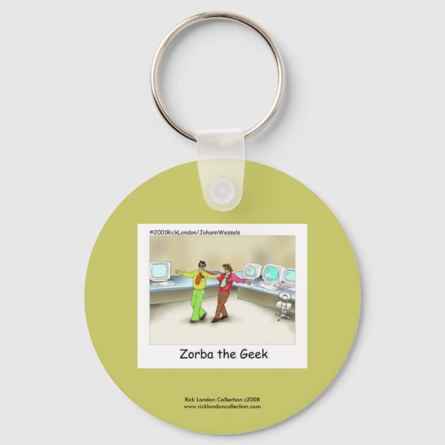 Chaveiro Cartoon de Geek de Computador Engraçado na Cadeia- (Frente)