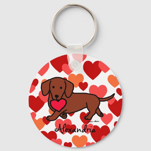 Chaveiro Cartoon de Namorados Dachshund (Frente)