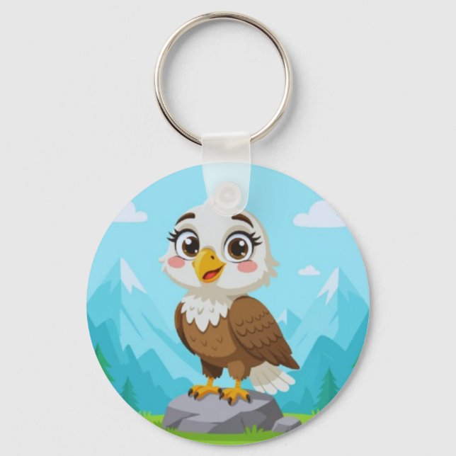 Chaveiro Cartoon Eagle on Rock – Cute Vector Character (Verso)