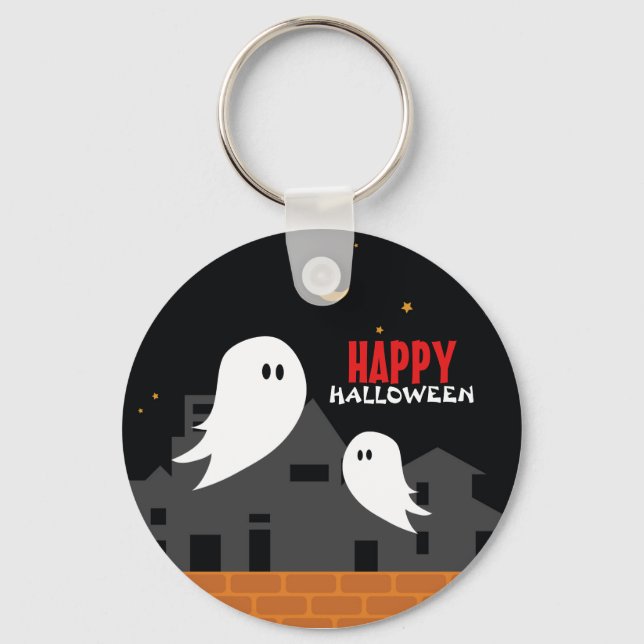Chaveiro Cartoon fantasma da cidade de Halloween (Frente)