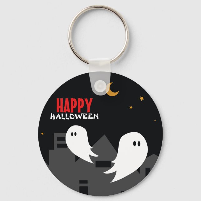 Chaveiro Cartoon fantasma da cidade de Halloween (Frente)