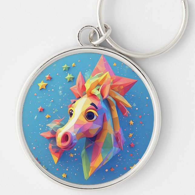 Chaveiro Cartoon Horse Retrato Encantador com Estrelas (Frente)