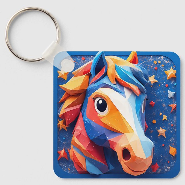 Chaveiro Cartoon Horse Retrato Encantador com Estrelas (Frente)