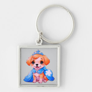 Chaveiro Cartoon Kawaii Cachorro de vestido azul e tiara