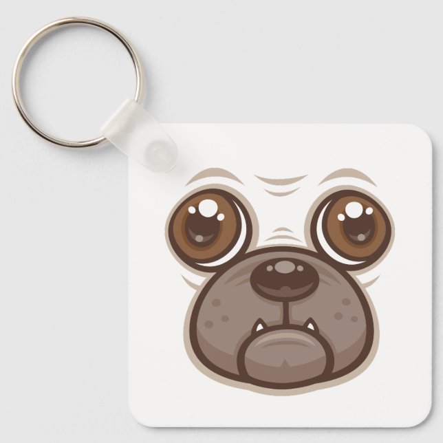Chaveiro Cartoon Pug Mug Puppy Dog Face (Frente)