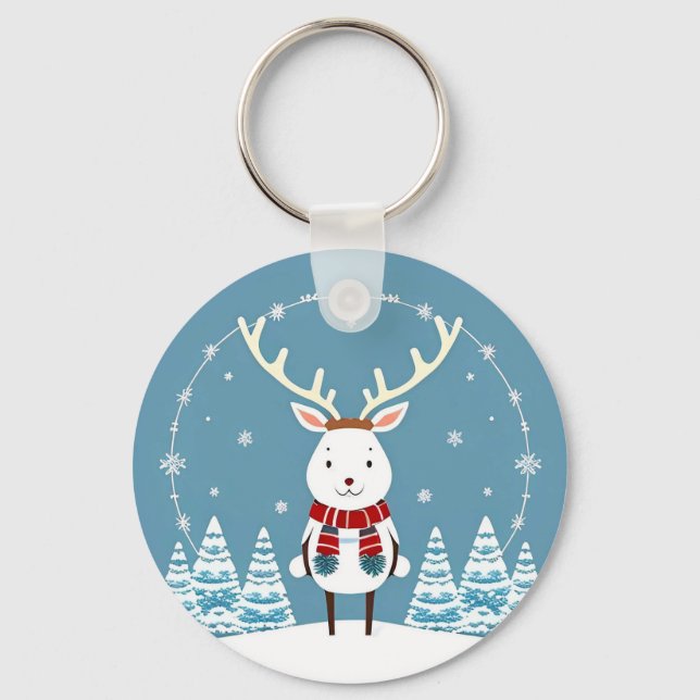 Chaveiro Cartoon Reindeer Festivo com Scarf (Frente)