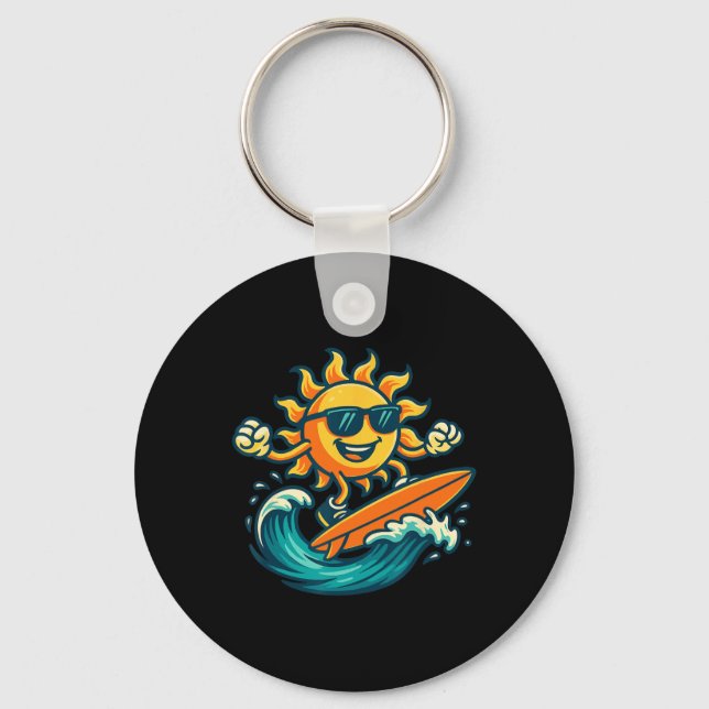 Chaveiro Cartoon Sun Surfing Summer Beach Wave Art  (Frente)