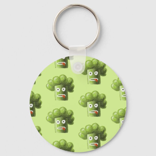 Chaveiro Cartoon Verde Brócolis Padrão Vegetariano (Frente)