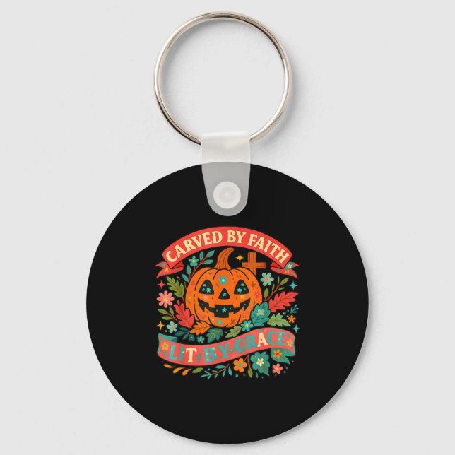 Chaveiro Carved By Faith Lit Grace Cute Fall Pumpkin  (Frente)