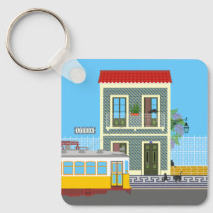 Chaveiro Casa velha de Lisboa com gatos e elétrico amarelo