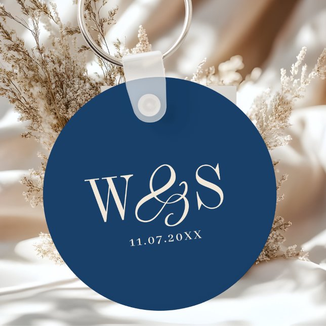 Chaveiro Casais de casamento iniciais azuis do marinho Eleg (Criador carregado)