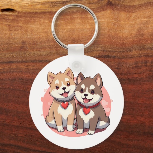 Chaveiro Casal Cachorro de Shiba Inu Cuja Fita se Apaixona (Frente)