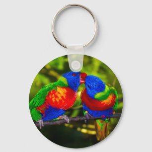 Chaveiro Casal Colorido de Papagaios se Beijando