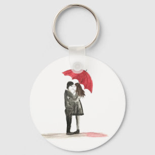 Chaveiro Casal de amor com guarda-chuva vermelha